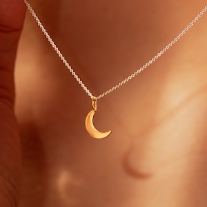 Mini 18K Gold Filled Crescent Necklace with 925 Sterling Silver Chain Dainty Moon Jewelry Gift for Her image 5