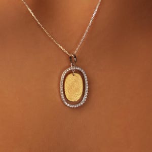 Personalisierte Fingerabdruck Halskette: 18K Vergoldetes Sterling Silber, CZ Steine