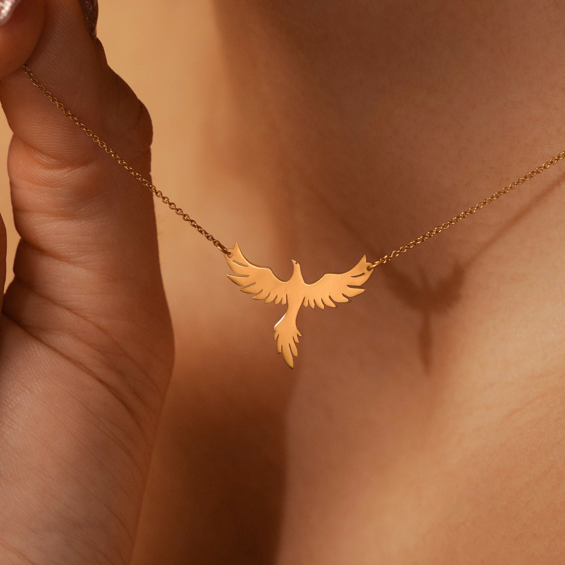 10k 14k 18k Solid Gold Phoenix Necklace, Phoenix Gold Pendant, Animal Gold  Necklace, Dainty Gold Necklace, Bird Charm Necklace,bird Necklace - Etsy UK