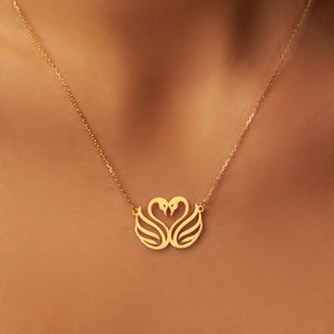 18K Gold Plated Swan Heart Necklace: Sterling Silver Bird Charm