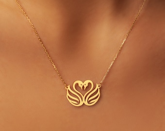 Collier coeur de cygne en plaqué or 18 carats : breloque oiseau en argent sterling
