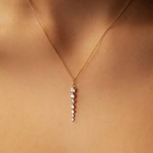 Sterling Silver Charm Pendant Necklace with Seven CZ Stones | 18k Gold Plated Multi-Stone Charm | Mother&#39;s Day Gift| Diamond-Cut Chain