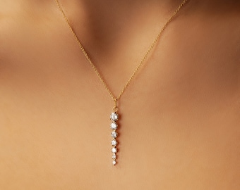 Gold Plated Sterling Silver CZ Charm Necklace - Diamond-Cut Chain