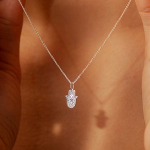 Mini Hamsa Necklace: Sterling Silver Hand of God, Evil Eye Charm