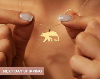 18K Gold Filled Mama Bear Pendant Necklace with 925 Sterling Silver Chain | Dainty Mother's Charm | Mother's Day Gift | Unique Gift for Her