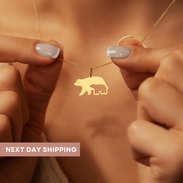 18K Gold Filled Mama Bear Pendant Necklace with 925 Sterling Silver Chain | Dainty Mother's Charm | Mother's Day Gift | Unique Gift for Her