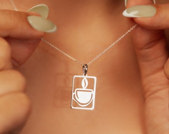 18K Gold Plated Sterling Silver Coffee Cup Necklace: Dainty Charm