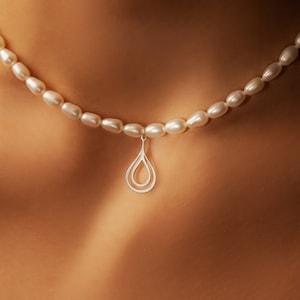 Ivory Pearl Choker: Sterling Silver Teardrop Pendant Necklace