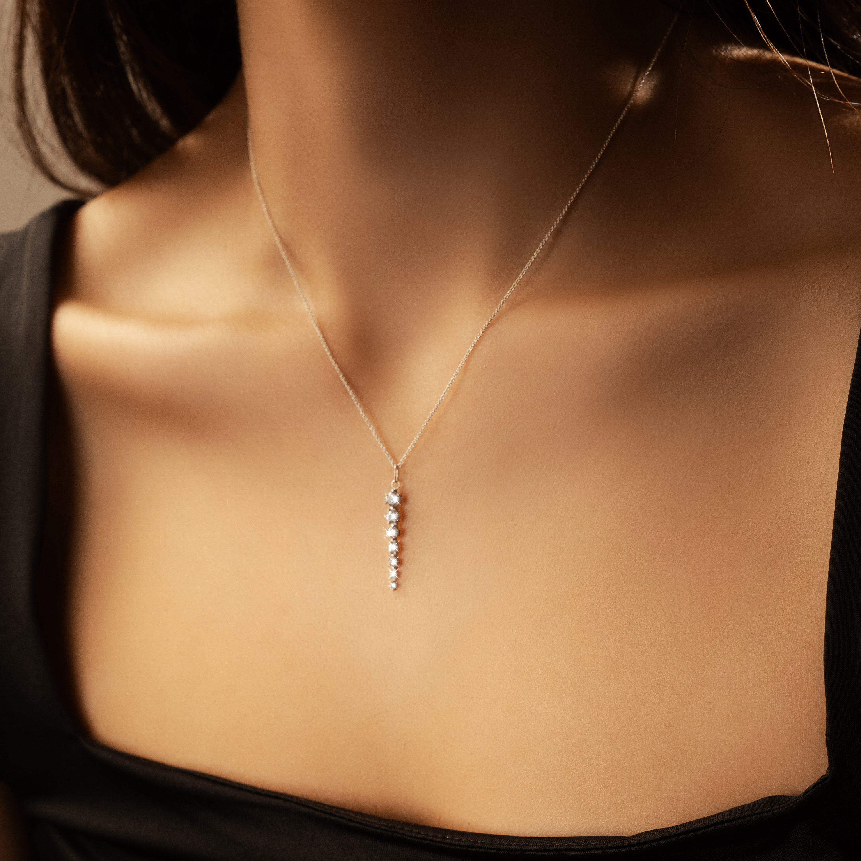 Sterling Silver Charm Pendant Necklace With Seven CZ Stones