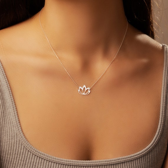 18K Gold Plated Lotus Pendant Necklace - Sterling Silver Chain