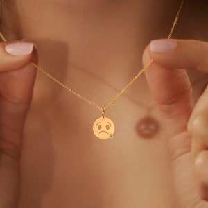 Sterling Silver Sad Smiley Face Pendant Necklace: Dainty Charm Jewelry