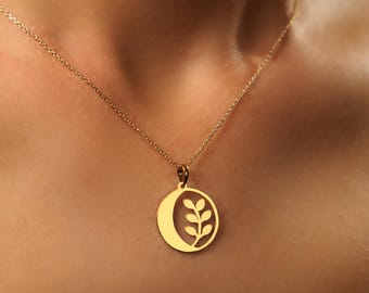 Colar de planta banhado a ouro 18K: corrente de prata esterlina com corte de diamante