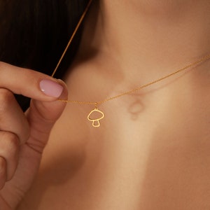 Sterling Silver Mini Pendant Mushroom | Dainty Mushroom Necklace | Happy Charm Jewelry| Diamond-Cut Chain