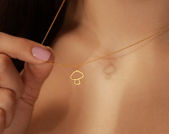 Sterling Silver Mini Pendant Mushroom | Dainty Mushroom Necklace | Happy Charm Jewelry| Diamond-Cut Chain
