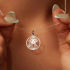 18K Gold Plated  Sterling Silver Dainty Little Monkey Necklace Pendant | Monkey Charm | Summer Jewelry | Animal Jewelry| Diamond-Cut Chain