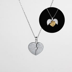 Personalized Gold Plated Fingerprint Heart Necklace: CZ Sterling Silver Memorial Jewelry