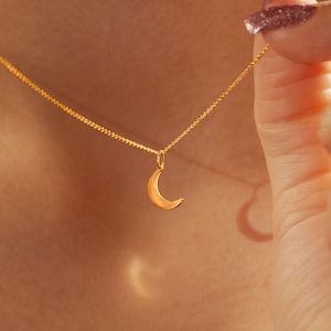 Mini 18K Gold Filled Crescent Necklace with 925 Sterling Silver Chain Dainty Moon Jewelry Gift for Her image 3