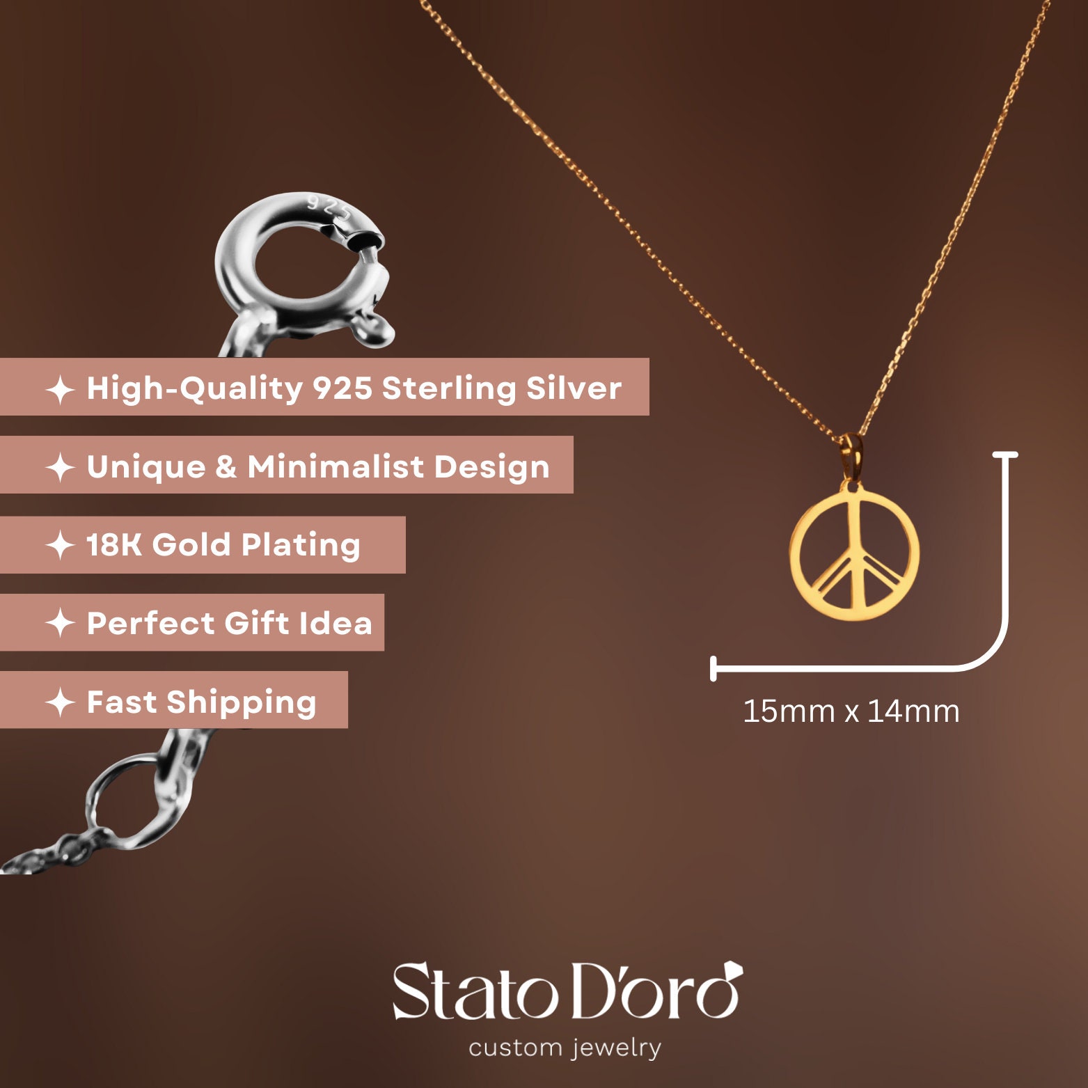 Set Collana E Orecchini Peace Sign Stile Hippie Anni 60-70 - Gioielli Vintage In Argento Per Donne E Uomini - Foto 2