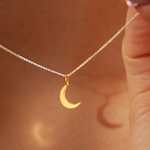 Mini 18K Gold Filled Crescent Necklace with 925 Sterling Silver Chain Dainty Moon Jewelry Gift for Her SIlver+Gold