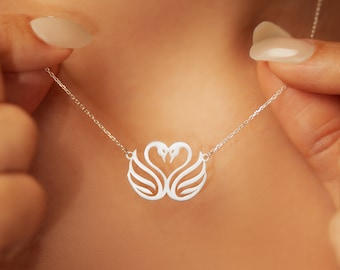 Collier coeur cygne en argent sterling plaqué or 18 carats