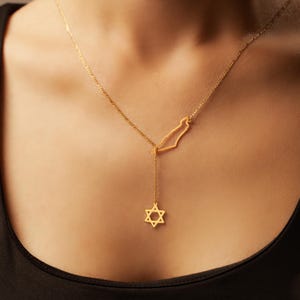Pendentif carte d'Israël et mini étoile de David en argent sterling plaqué rhodium | Cadeau juif | Charm symbole d'Israël