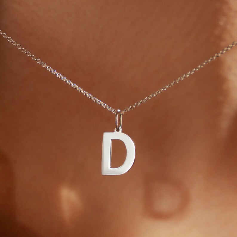 925 Sterling Silver Rhodium Plated Mini Initial Necklace Pendant Personalized Name Necklace 18K Gold Filled Letter Dainty Gift For Her Silver