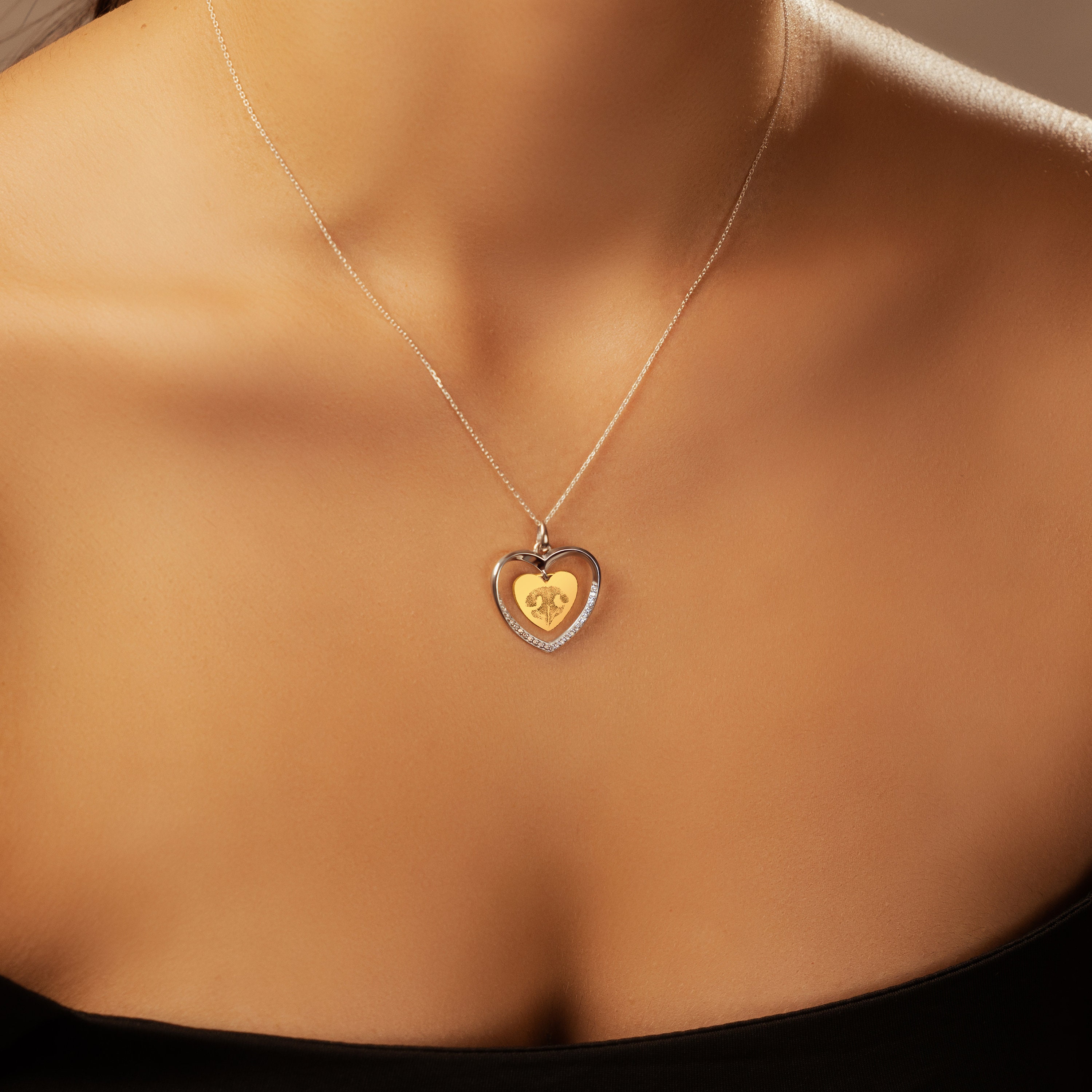 Personalized 18K Gold Plated Heart Dog Nose Necklace With CZ