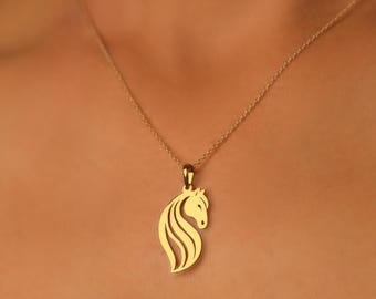 18K Gold Plated Sterling Silver Horse Pendant Necklace