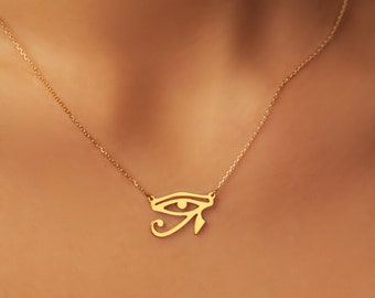 18K Gold Plated Eye of Horus Necklace: Sterling Silver Egyptian Pendant