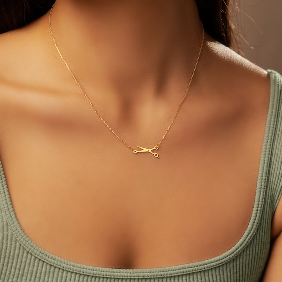 Collana con forbici in argento sterling, collana con ciondolo a