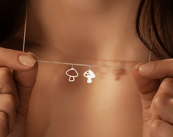 Sterling Silver Mushroom Pendant Necklace: Dainty Charm Jewelry