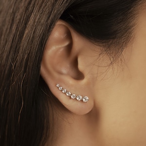 CZ Diamond Ear Climber Earrings: 18k Gold Sterling Silver Crawler