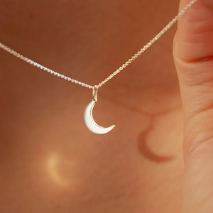 Mini 18K Gold Filled Crescent Necklace with 925 Sterling Silver Chain Dainty Moon Jewelry Gift for Her Silver