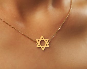 Colar Estrela de Davi em Prata de Lei: Pingente Judaico Banhado a Ouro 18K