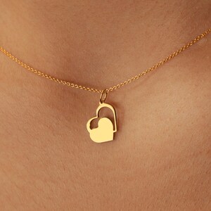 925 Sterling Silber Kette mit 2 Mini-Herzen-Anhänger Zierliche Herzkette Minimalistischer Liebesschmuck Valentinstagsgeschenk Gold