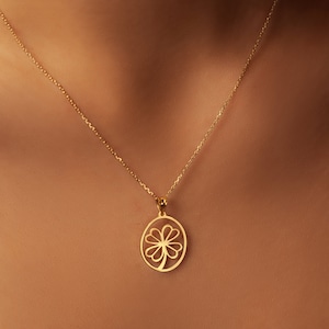 18K Gold Clover Necklace: Sterling Silver Lucky Charm Pendant