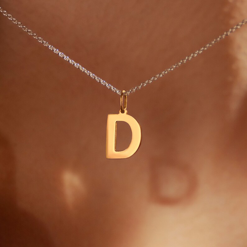 925 Sterling Silver Rhodium Plated Mini Initial Necklace Pendant Personalized Name Necklace 18K Gold Filled Letter Dainty Gift For Her Silver+Gold