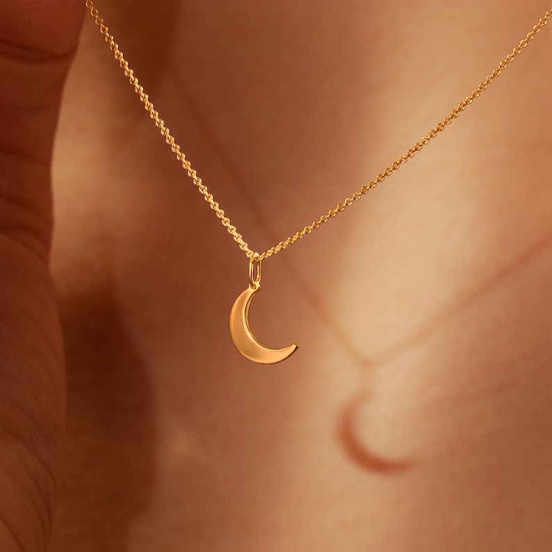 Mini 18K Gold Filled Crescent Necklace with 925 Sterling Silver Chain Dainty Moon Jewelry Gift for Her Gold