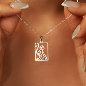 18K Gold Plated  Sterling Silver Dainty Monkey Necklace Pendant | Monkey Charm | Summer Jewelry | Animal Jewelry| Diamond-Cut Chain