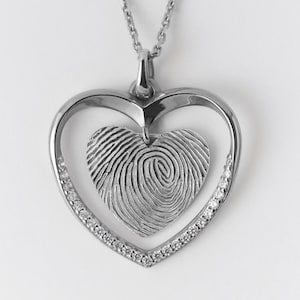 Gepersonaliseerde hartketting met vingerafdruk – echte vingerafdruksieraden in sterlingzilver, herdenkingscadeau