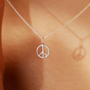 Sterling Silver Mini Peace Sign Necklace: 18K Gold Plated Symbol