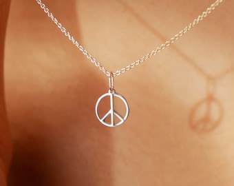 925 Sterling Silber Mini Peace Zeichen Halsketten-Anhänger | 18K Gold Filled Friedenssymbol | Hippie Schmuck | Bestes Geschenk für sie