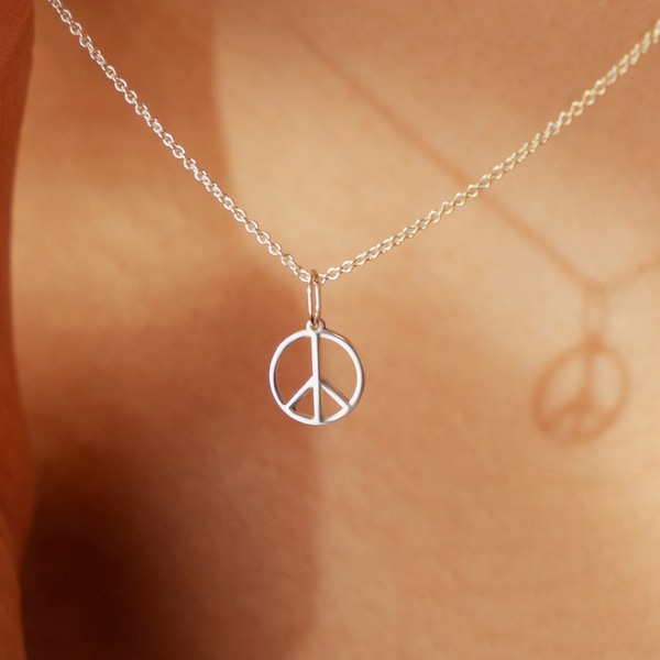 Collier pendentif mini signe de la paix en argent sterling 925 | Symbole de paix en or 18 carats | Bijoux hippie | Meilleur cadeau pour elle