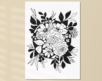 Black and White Bouquet Poster by Alli K Design - Botanical Line Art, Floral Bouquet Print, Minimalist Modern Wall Art for Bedrooms or Dorms