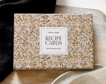 Floral Recipe Cards with Box: 50 Sturdy 4x6 Cards for Recipe Gifts