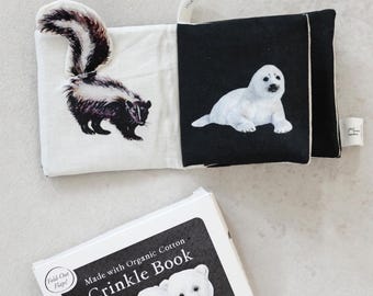 Crinkle Book Made with ORGANIC Cotton: High-Contrast Art for Sensory Play and On-the-Go Fun