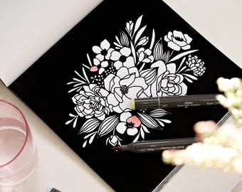 Bloom Floral Coloring Book: 30+ Hand-Drawn Illustrations + 2 Velvet Pages
