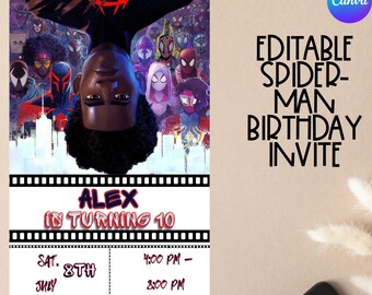 Invitación de cumpleaños editable de Spider-Man, plantilla de invitación, imprimible, invitación de fiesta digital, invitación de cumpleaños de Across the Spider Verse