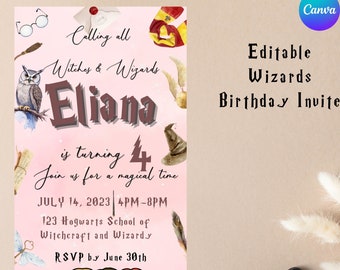 Editable Wizard & Witches Birthday Invitation, Magical Wizard Birthday Invite, Digital Download