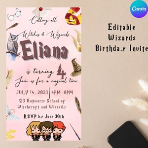 Editable Wizard & Witches Birthday Invitation, Magical Wizard Birthday Invite, Digital Download